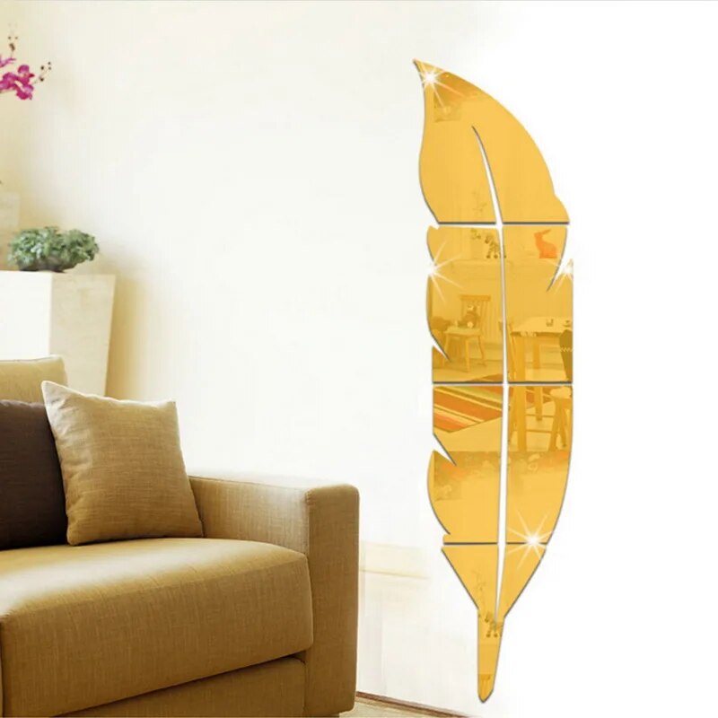 Fashion DIY Feather 3D Mirror Wall Sticker