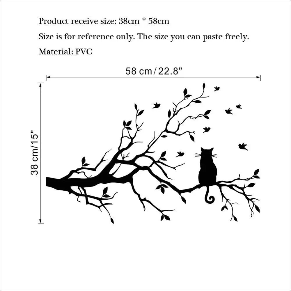 Cat On Tree Branch Wall Sticker