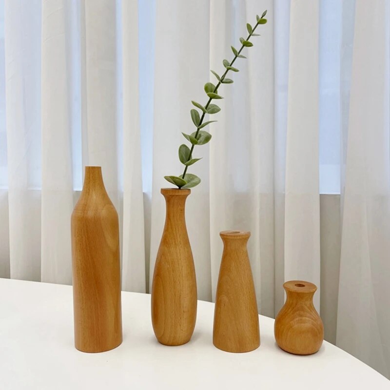 Wooden Plant Vase Solid Wood Flower Vases