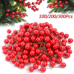 50-300Pcs Pearl Stamens Artificial Flower Small Berries Cherry For Wedding Party Gift Box Christmas DIY Wreath Home Decorations