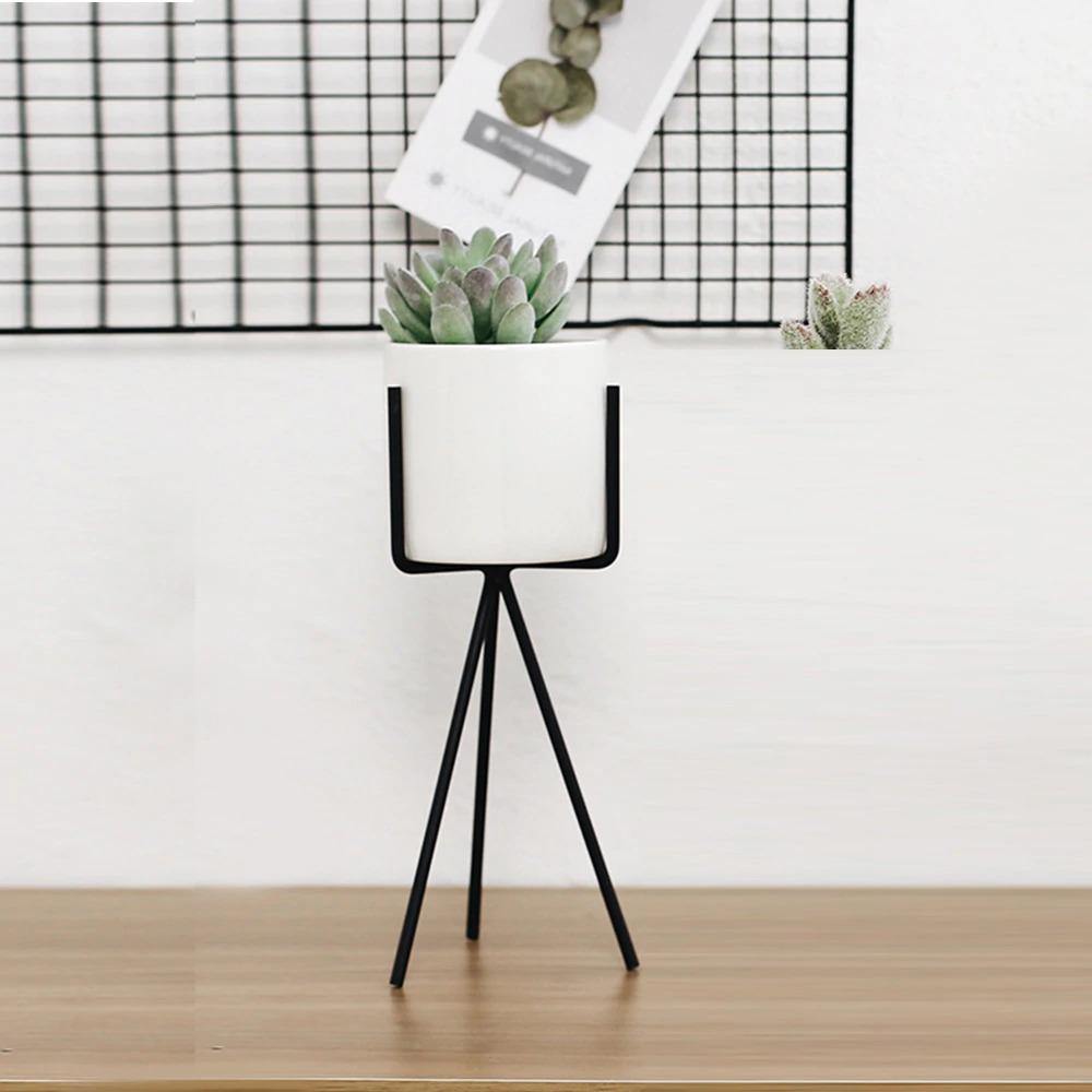 Long Tabletop Ceramic Planter with Geometric Iron Stand Medium | Sage & Sill