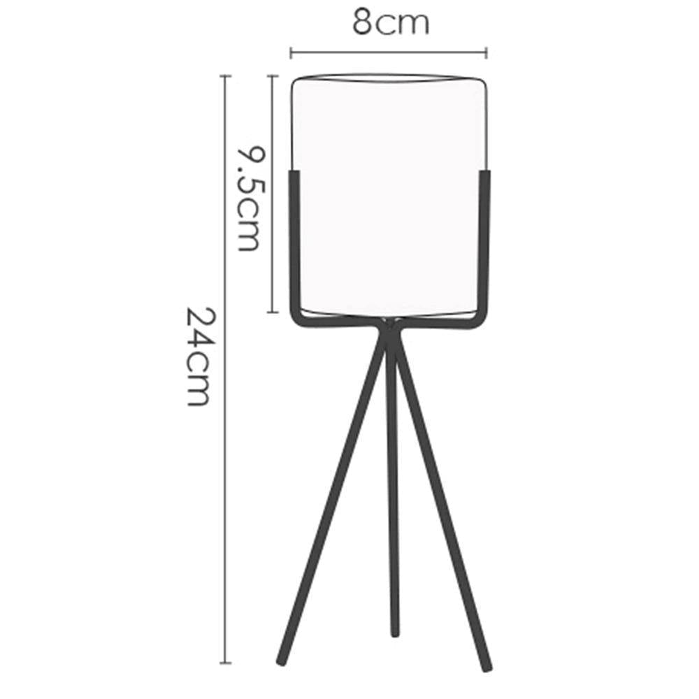 Long Tabletop Ceramic Planter with Geometric Iron Stand