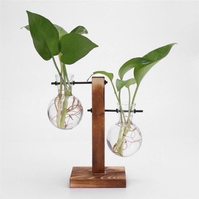 Glass Propagation Vase with Vertical Wooden Stand