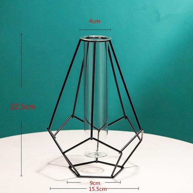 Geometric Iron Flower Vase with Glass Tube