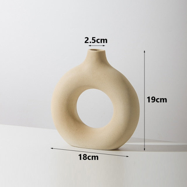 Nordic Circular Hollow Ceramic Vase Donut